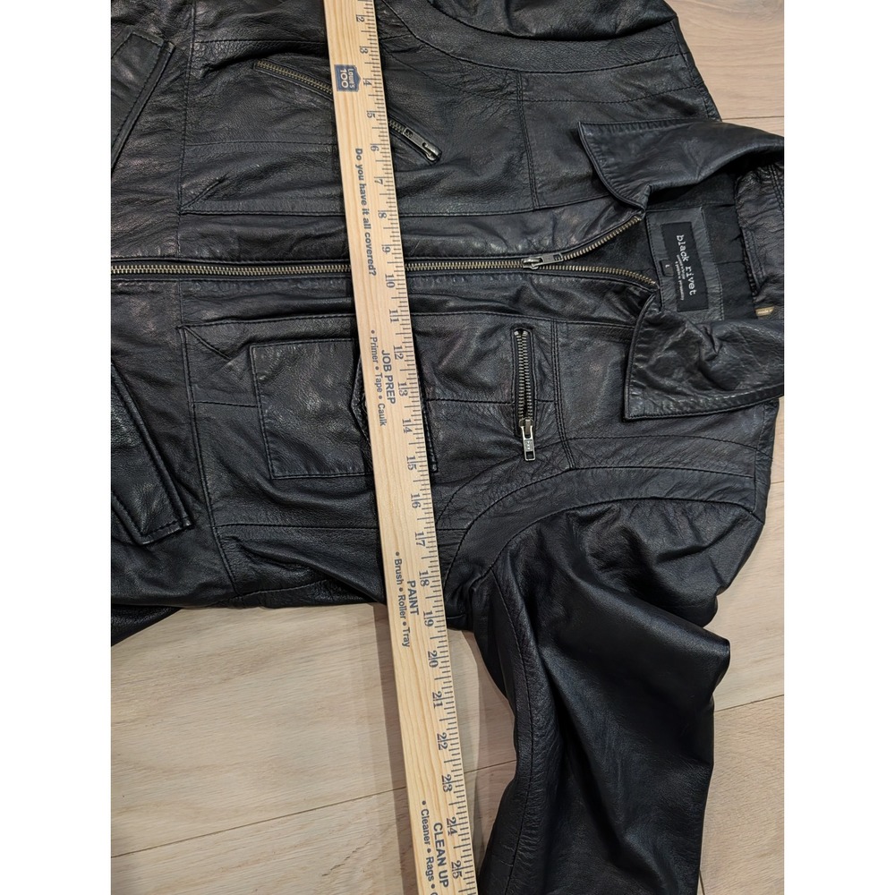 Black Rivet Genuine Leather Cropped Utility Large Jacket Y2K Moto | 100% Leather - Picture 8 of 16